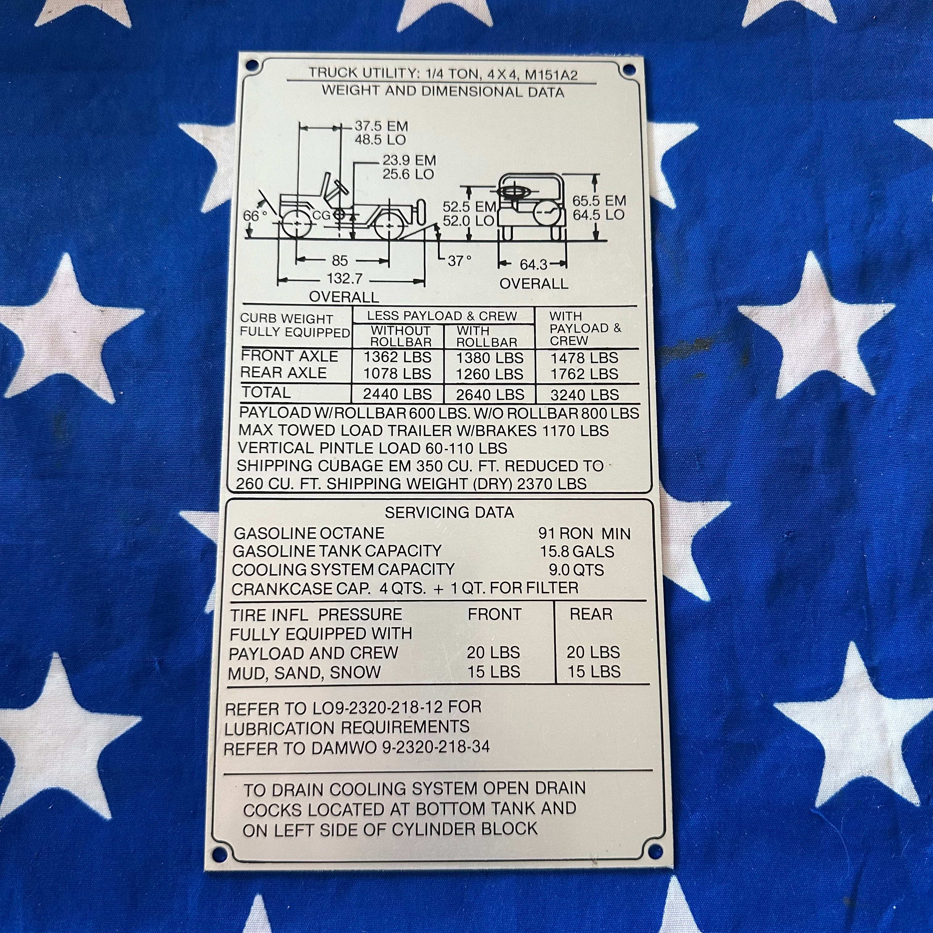 NOS M151A2 ROPS Data Plate – M151 Parts