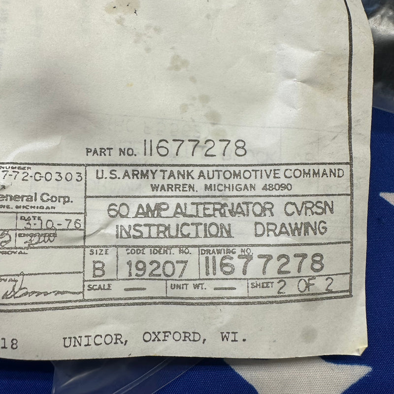 NOS M151A1 M35 60 AMP Alternator Conversion kit from 25 AMP Generator