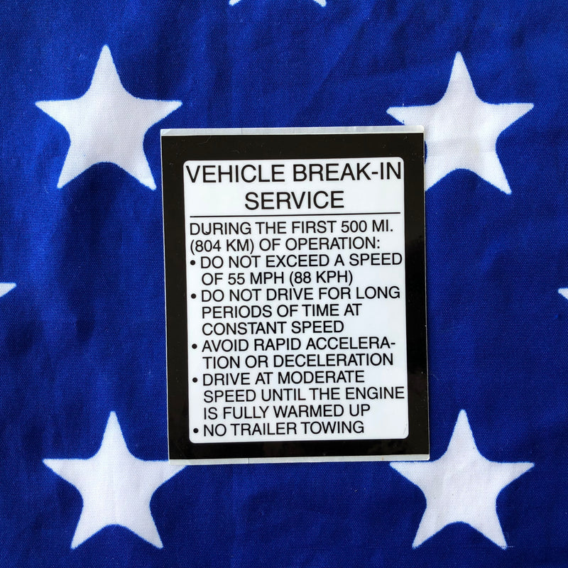 HMMWV M998 NOS Vehicle Break-in Service Decal